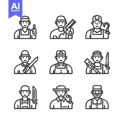 Popular premium asset: Diverse Professions - A Collection of Line Art Worker Icons.