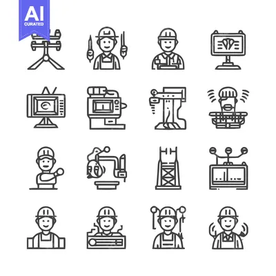 Premium design asset: Electrical Engineering and Construction Workers Icons Set.