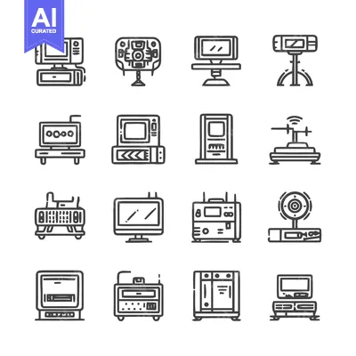 Aset desain premium: Collection of Various Electronic Devices and Equipment Icons.