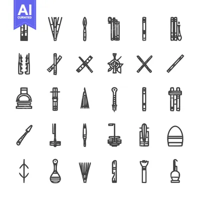 Aset premium populer: Collection of various artistic tools and equipment for creative work.