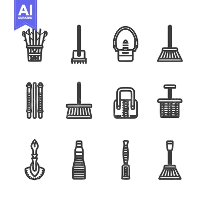 Aset premium populer: Cleaning tools vector illustration set, isolated on white.