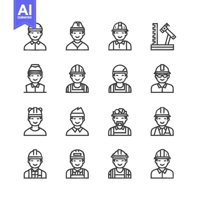 Popular premium asset: Construction Workers - A Collection of Line Art Icons.