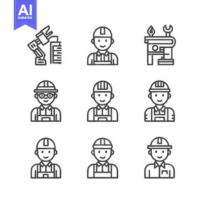 Aset premium populer: Diverse Construction Workers and Industrial Icons Set.