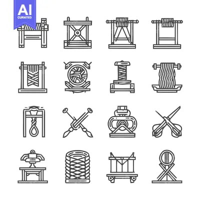 Popular premium asset: Collection of Weaving and Textile Production Equipment Icons.