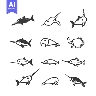Premium design asset: Collection of Cartoon Fish with Long Snouts