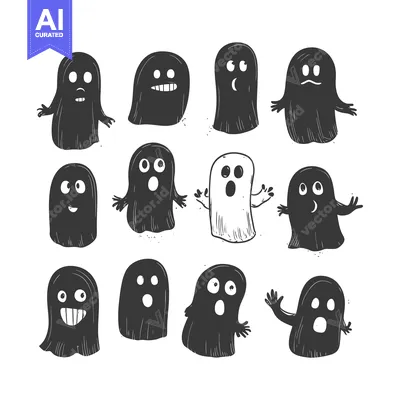 Collection of Cartoon Ghosts with Different Expressions