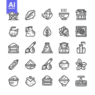Aset desain premium: Collection of spa and wellness icons in outline style.