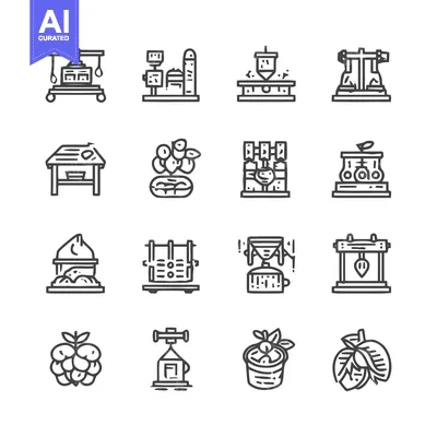 Aset desain premium: Collection of Line Art Icons Depicting Various Objects.