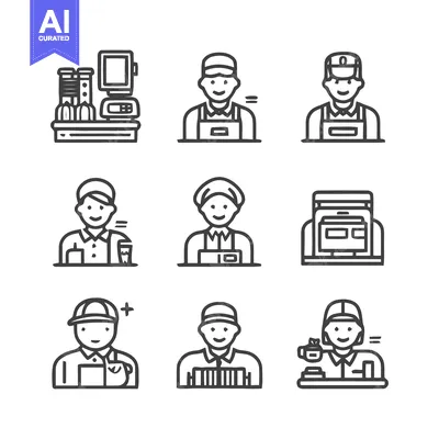 Premium design asset: Diverse worker icons representing various professions and roles in dif
