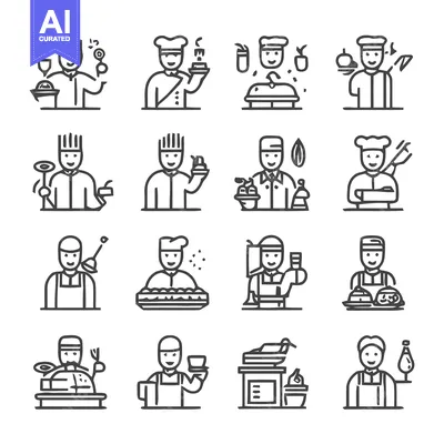 Aset desain premium: Chef Icons - Culinary Professionals and Food Preparation Illustrations
