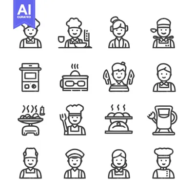 Aset premium populer: Chef and Kitchen Utensils Icon Set for Culinary Designs.