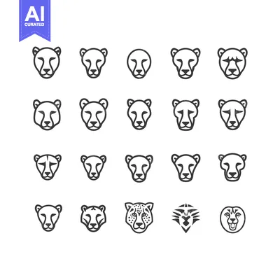 Aset premium populer: Collection of Cheetah Head Icons in Various Styles