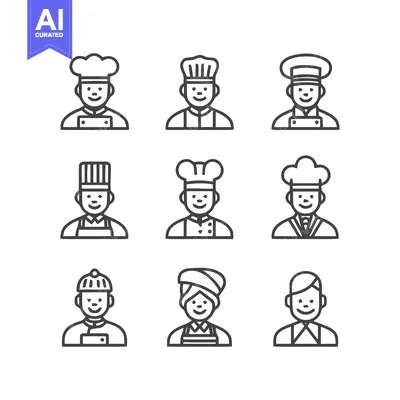 Chef Icons - Diverse Culinary Professionals in Various Styles.
