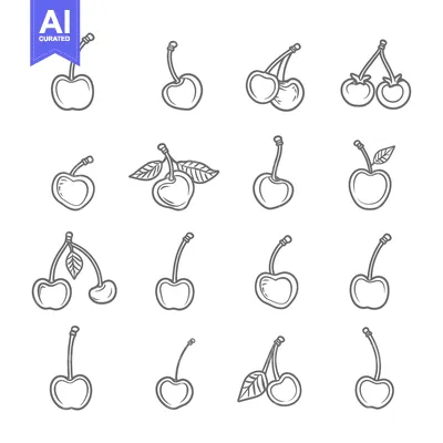 Aset desain premium: Collection of Cherry Illustrations in Various Styles