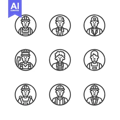Aset premium populer: Diverse Professions - A Collection of Line Art Icons Representing Vari