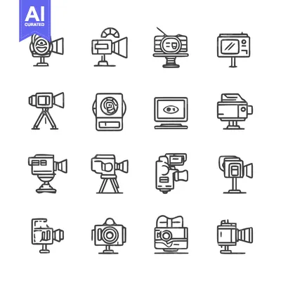 Aset desain premium: Collection of Minimalist Video Camera Icons for Creative Projects.