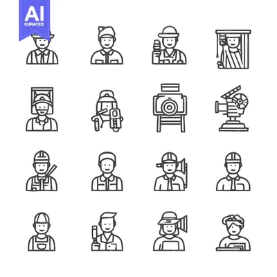 Diverse Professions - A Collection of Line Art Icons Representing Vari