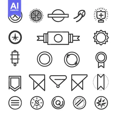 Aset desain premium: Collection of Circular and Shield-Shaped Line Icons
