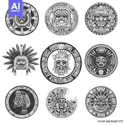 Popular premium asset: Collection of Circular Aztec-Inspired Designs with Mask and Feathers M