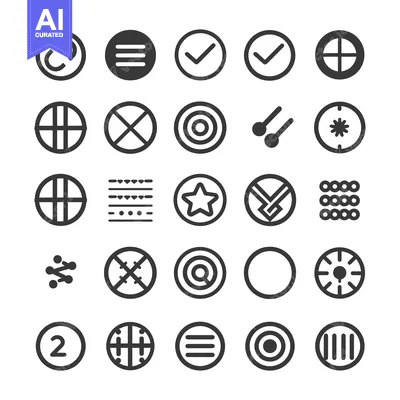 Aset desain premium: Collection of Circular Black and White Icons with Geometric Shapes