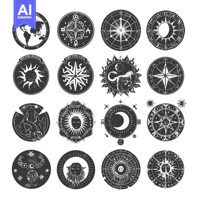 Aset desain premium: Collection of Circular Celestial and Astrological Designs