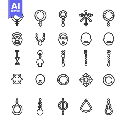 Aset premium populer: Collection of Circular, Geometric, and Chain-like Line Drawings