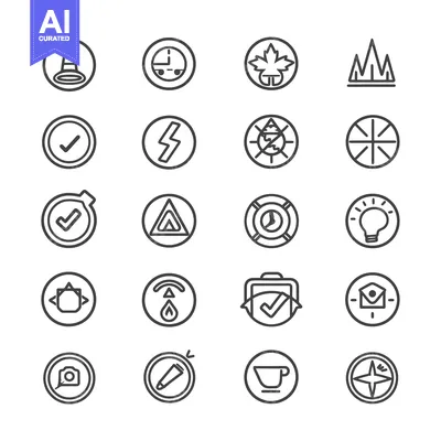 Aset premium populer: Collection of Circular Icons with Various Symbols