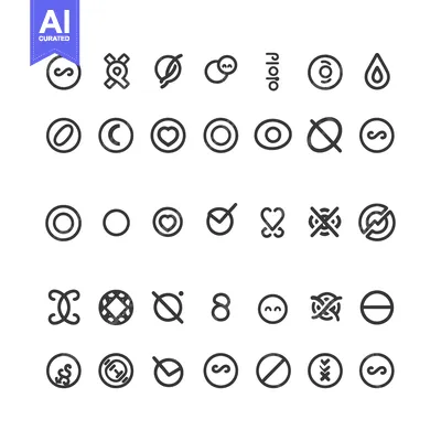 Popular premium asset: Collection of Circular Line Icons with Various Symbols