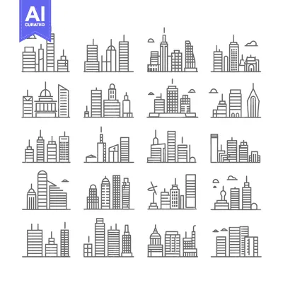 Premium design asset: Collection of City Skyline Illustrations with Simple Line Art Designs