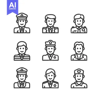 Aset desain premium: Diverse Professional Portraits - A Collection of Uniformed Individuals