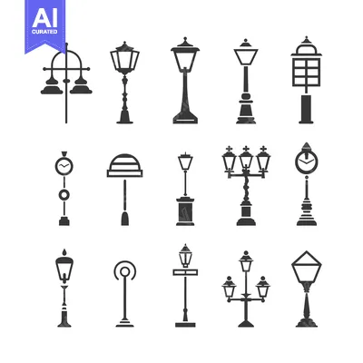 Aset premium populer: Collection of Classic Street Lamp Silhouettes