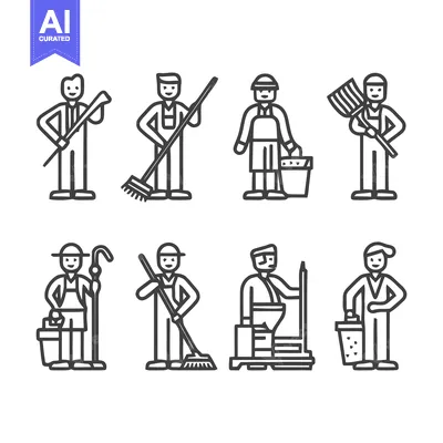 Aset premium populer: Collection of Cleaning Workers - Vector Illustrations for Design.