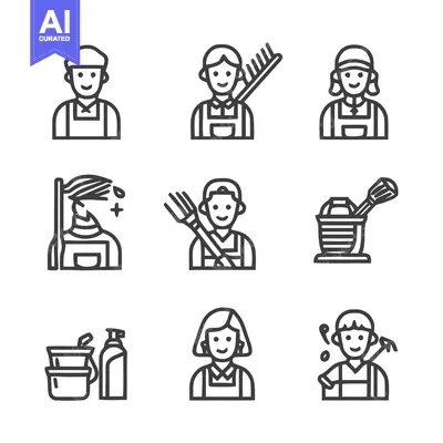 Premium design asset: Collection of Cleaning and Maintenance Workers in Various Professions.