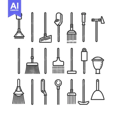 Collection of Cleaning Tools Line Icons