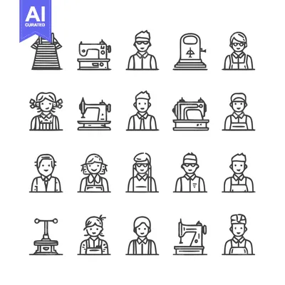 Aset desain premium: Collection of Tailors and Sewing Machines in Minimalist Style.