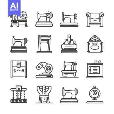 Aset premium populer: Collection of Sewing Machine Icons for Design Projects.