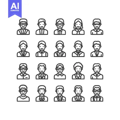 Aset desain premium: Diverse Group of People Icons Representing Various Professions and Dem