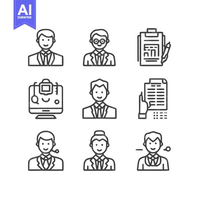 Aset desain premium: Business Professionals - Diverse Icons Representing Various Roles and