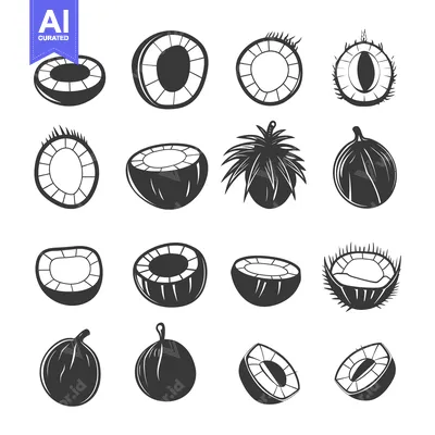 Aset desain premium: Collection of Coconut Icons in Various Stages and Views