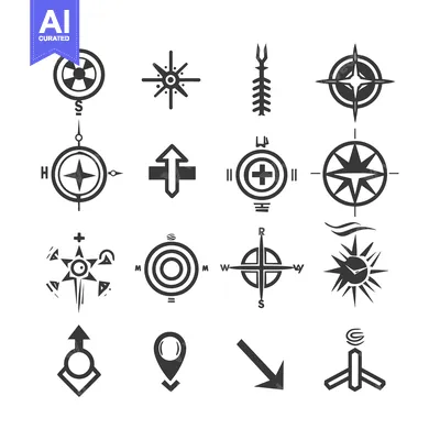 Aset desain premium: Collection of Compass and Direction Icons in Black and White