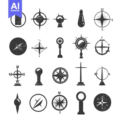 Aset desain premium: Collection of Compass and Wind Rose Illustrations