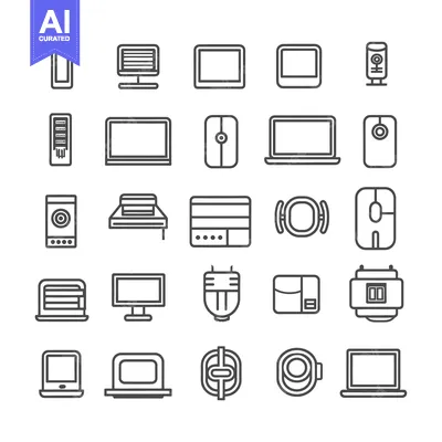Aset desain premium: Collection of Computer and Technology Related Line Icons