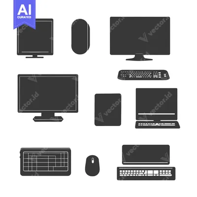 Aset premium populer: Collection of Computer Monitor, Keyboard, and Mouse Icons