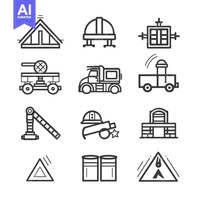Aset desain premium: Collection of Construction and Industrial Line Icons