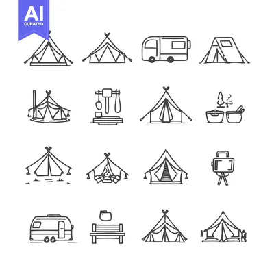 Premium design asset: Camping and Outdoor Adventure Icon Set.