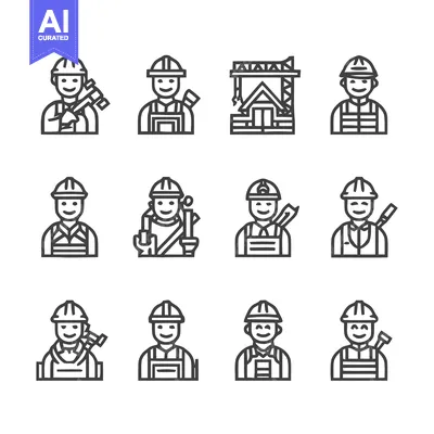 Popular premium asset: Construction Workers - A Collection of Line Art Icons for Design.