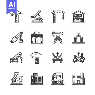 Aset desain premium: Construction and Building Icons - A Comprehensive Collection.