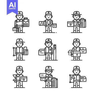 Premium design asset: Delivery Person Icons - Courier, Mailman, and Package Delivery.