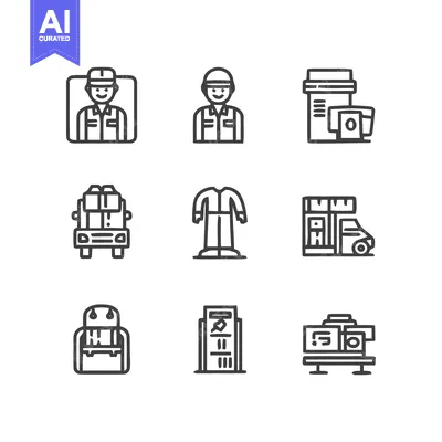 Aset premium populer: Collection of Line Art Icons for Various Industries and Professions.