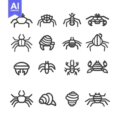Aset premium populer: Collection of Crab and Hermit Crab Line Icons